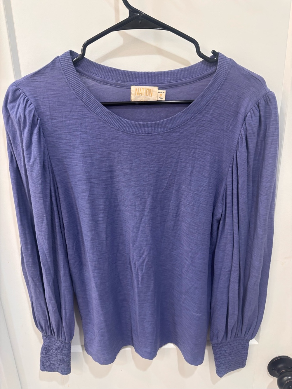 Nation Periwinkle Puff-Sleeve Long Sleeve Top. Size Small in mint condition